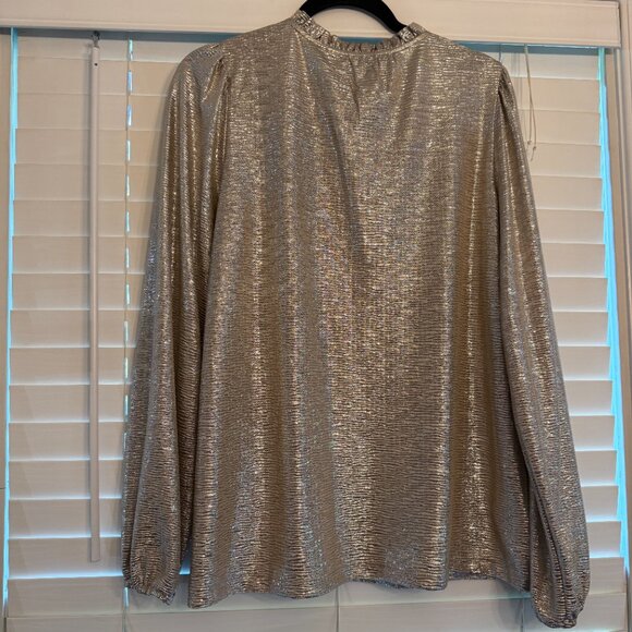 LOFT Shimmer Crinkle Ruffle Tie Neck Gold and Silver (Size: M) - Picture 4 of 4